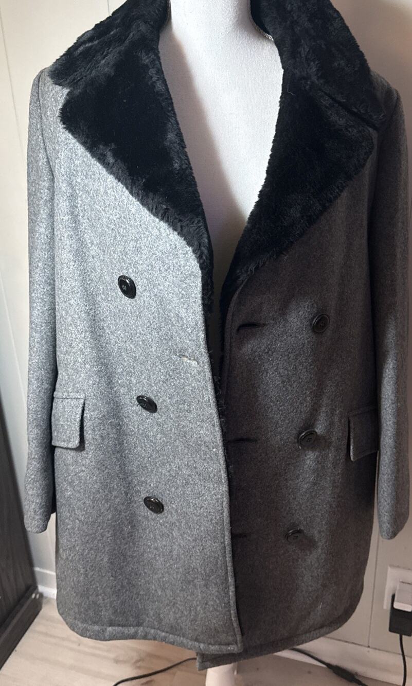 Vintage Lakeland Jacket Men’s Sz 40 Gray Wool Coat Faux Fur Lined